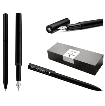 Pelikan Set aus Kugelschreiber und Füllhalter Ineo® Elements Schwarz mit Gravur