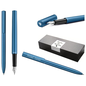 Pelikan Set aus Kugelschreiber und Füllhalter Ineo® Elements Petrol-Blau mit Gravur