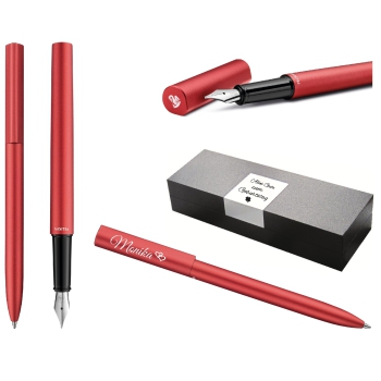 Pelikan Set aus Kugelschreiber und Füllhalter Ineo® Elements Feuer-Rot mit Gravur