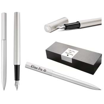 Pelikan Set aus Kugelschreiber und Füllhalter Ineo® Elements Silber mit Gravur